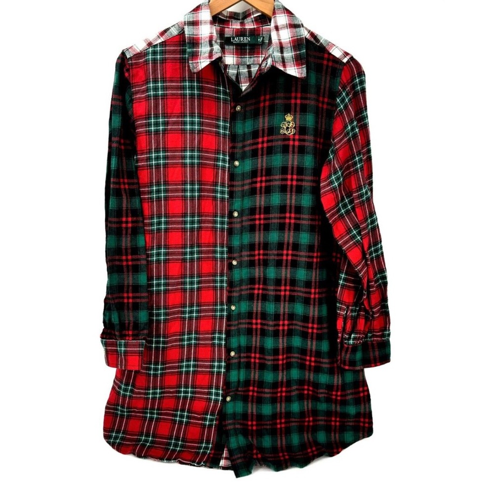 Lauren Ralph Lauren Womens Crescent Logo Plaid Button Down Pajama Shirt